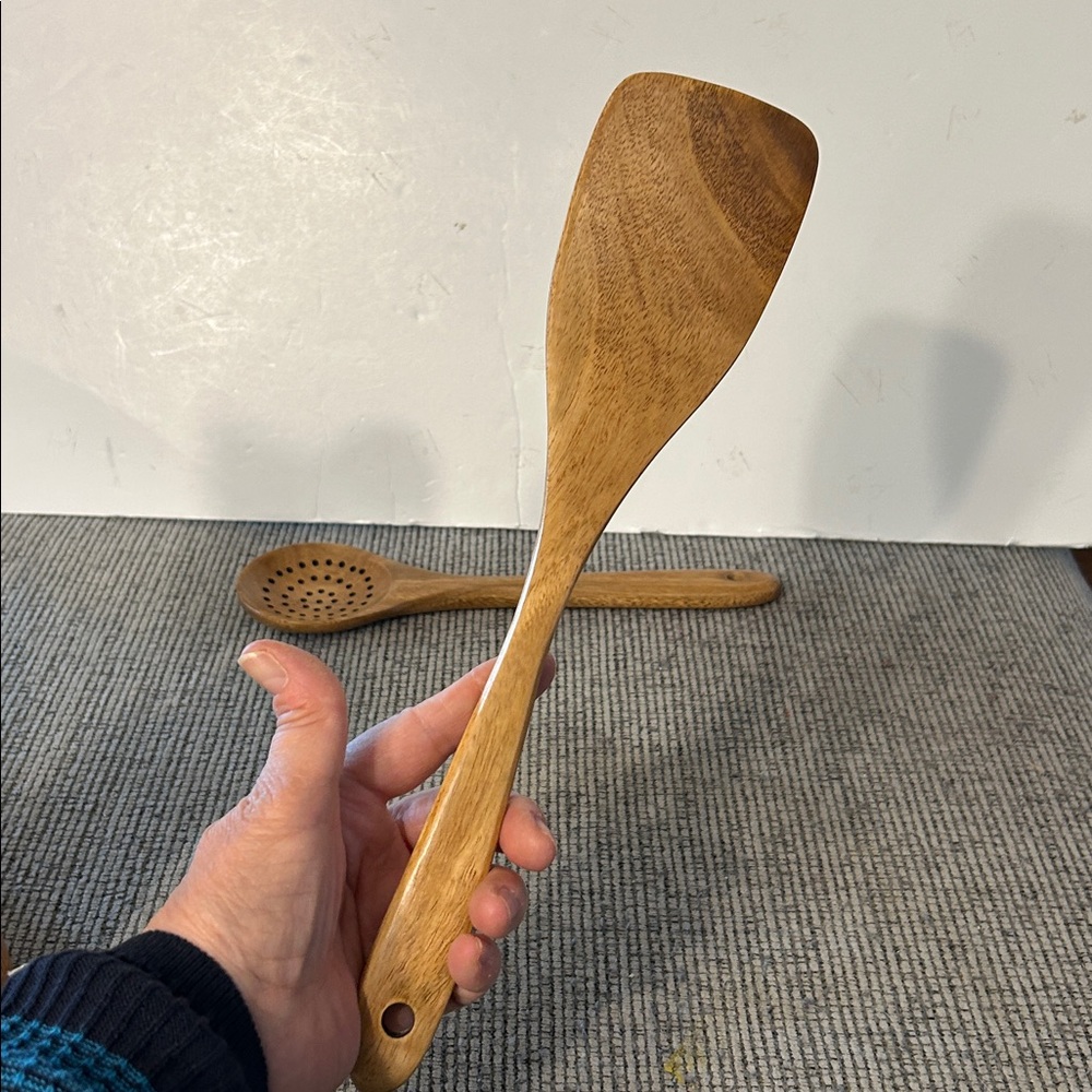 Wooden Utensil Set with Holder 6 pcs spoon spatula fork piece (salad server?) - Picture 11 of 13